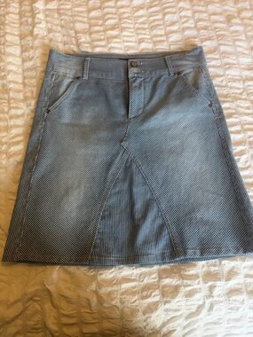 NYDJ Blue and White Pinstripe A-Line Skirt